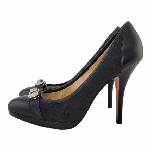 AUTHENTIC Coach Camille Black Signature Turnlock Pumps Sz 5.5 Smooth Leather Toe - Picture 7 of 13